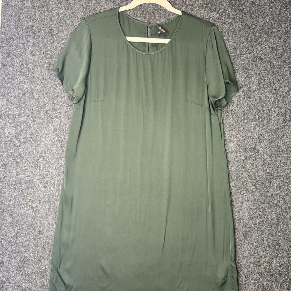 Quince Forest Green Stretch Silk Tee Dress Womens M Shift Minimalist